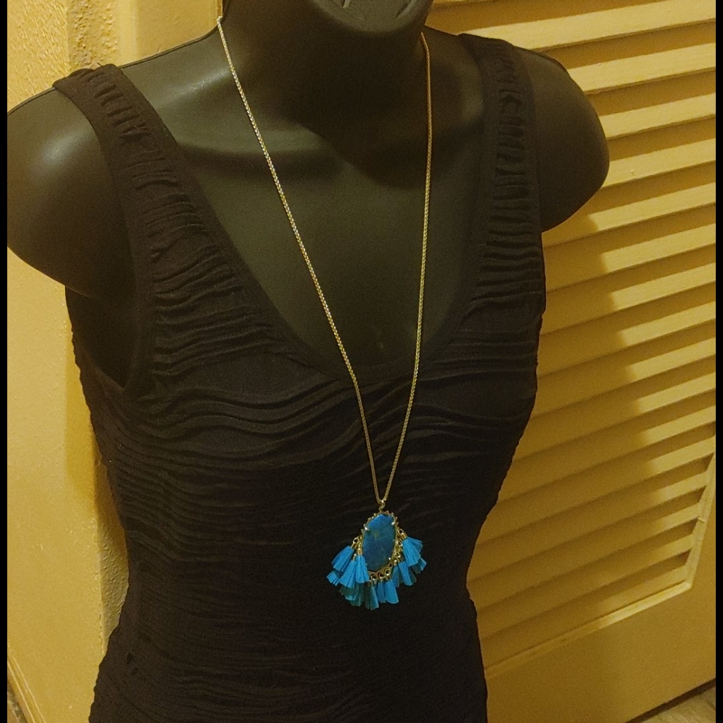 Nwt Kendra Scott Betsy Necklace Blue & Gold Boxed